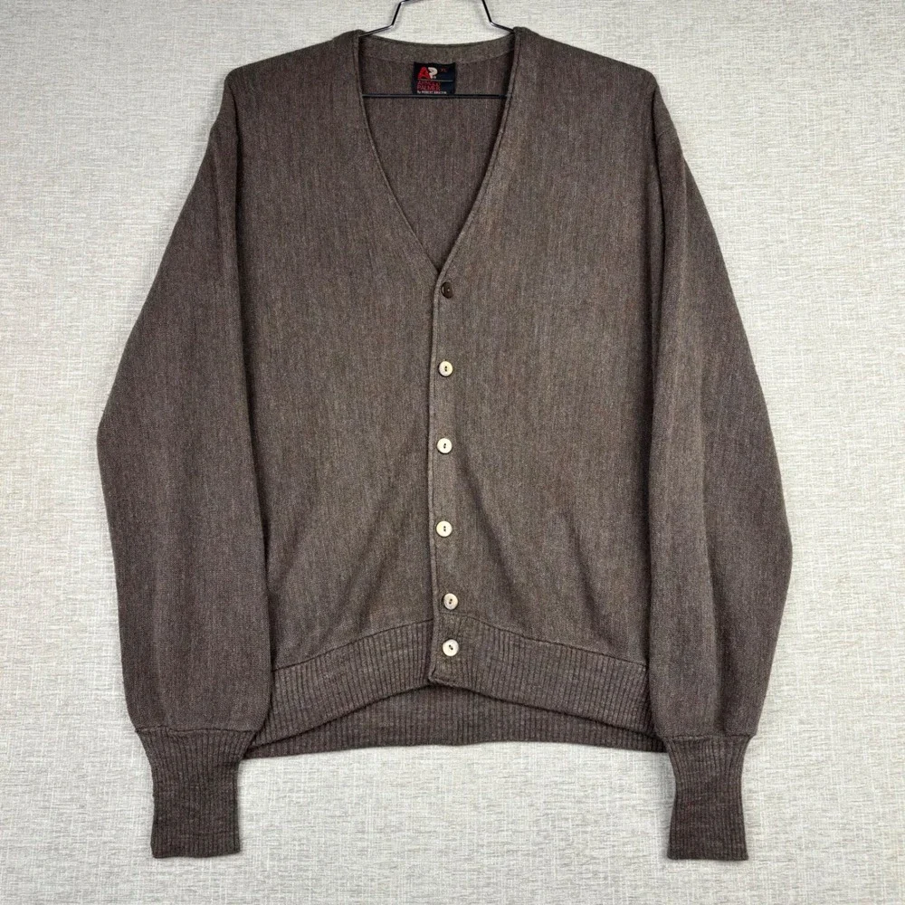 Arnold Palmer by Robert Bruce Mens XL Brown Marl V-Neck Button Cardigan Sweater